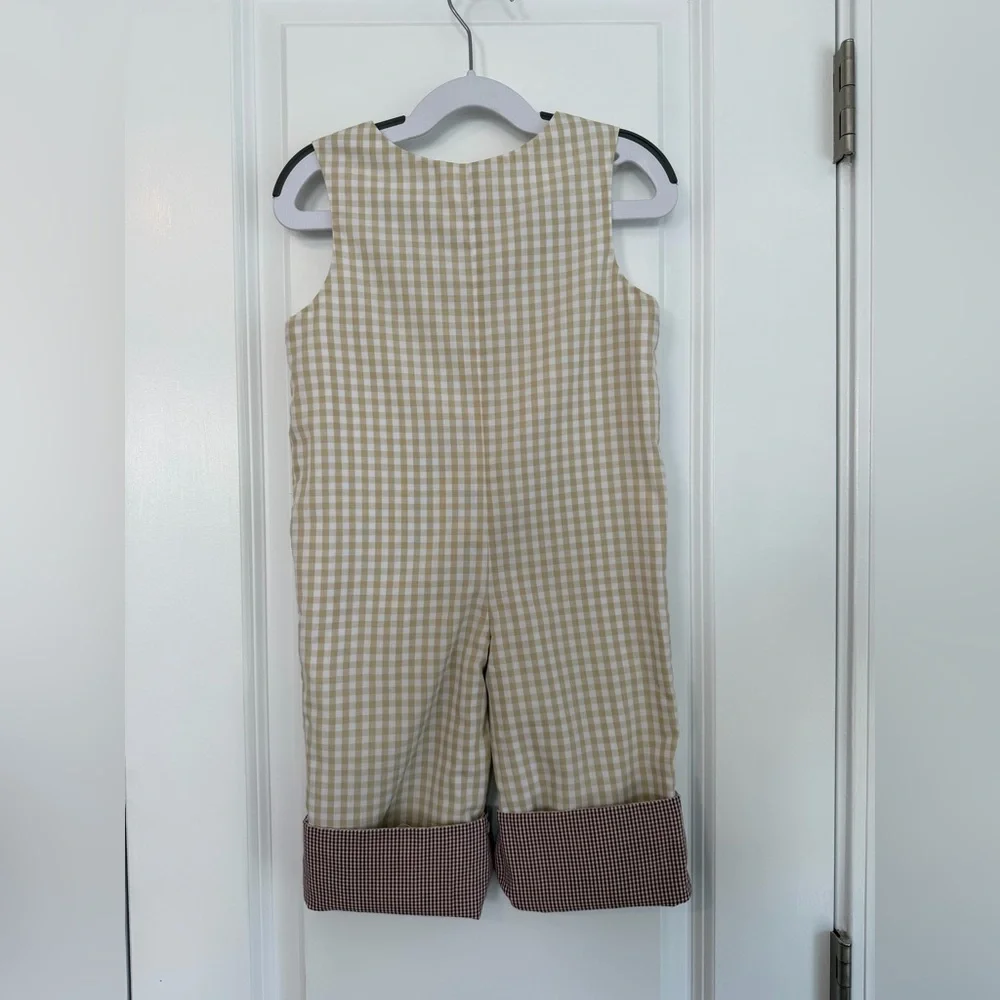 Stellybelly Smocked Turkey Thanksgiving Longall Tan Gingham Size 12 Months